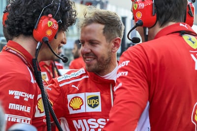 Abu Dhabi, U.A.E., November 25, 2018.  
Formula 1 2018 Etihad Airways Abu Dhabi Grand Prix.  -  Sebastian Vettel of Ferrari before the last race of the 2018 F1 season.
Victor Besa / The National
Section:  NA
Reporter: