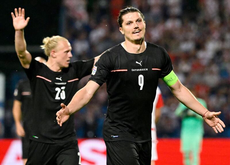 Marcel Sabitzer celebrates scoring for Austria against Croatia in the UEFA Nations League. AFP