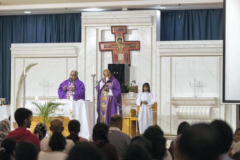 DUBAI, UNITED ARAB EMIRATES. 22 APRIL 2019. Memorial service for the Sri Lanka terror attacts at St Francis of Asisi church in Jebel Ali. (Photo: Antonie Robertson/The National) Journalist: None. Section: National.