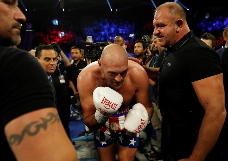 Tyson Fury celebrates winning the fight. REUTERS