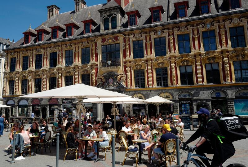 A crowded restaurant terrace in Lille, northern France. AP Photo