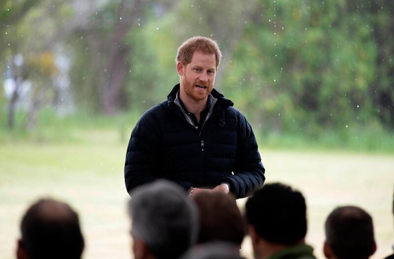 Prince Harry speaks to the assembled crowd at the Abel Tasman National Park. AP