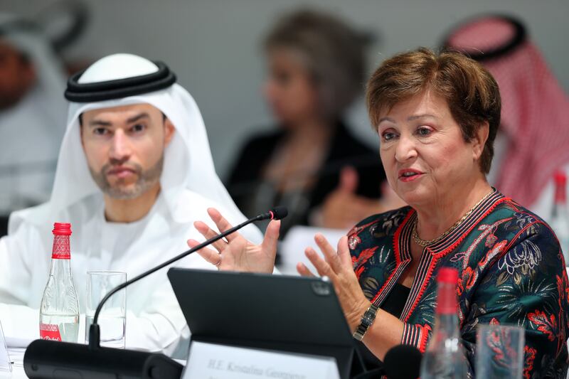 Kristalina Georgieva, managing director of the International Monetary Fund, speaks at the Opening Session of the World Governments Summit in Dubai. Chris Whiteoak / The National