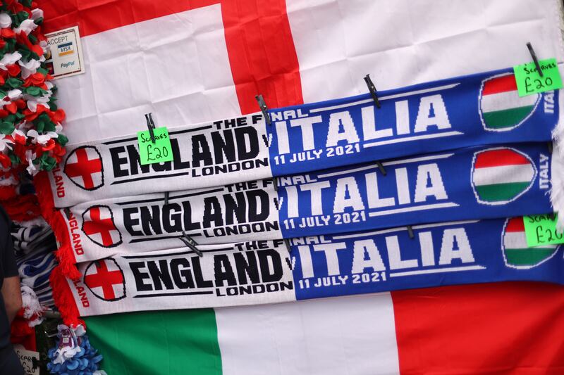 England and Italy flags outside Wembley.