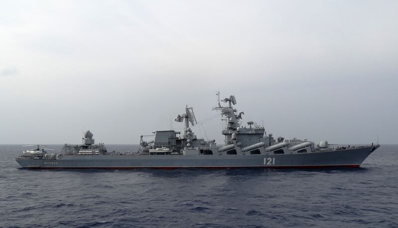 The Moskva patrolling the Mediterranean Sea off the coast of Syria. AFP