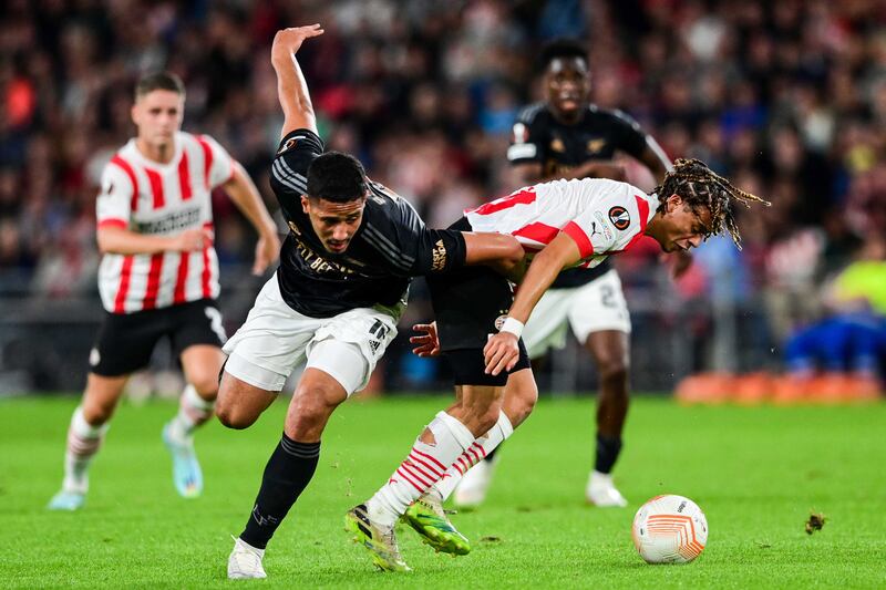 William Saliba – 4 PSV’s young prospects Simons and Gakpo proved too much for the Frenchman, who looked totally out of sorts compared to usual. EPA
