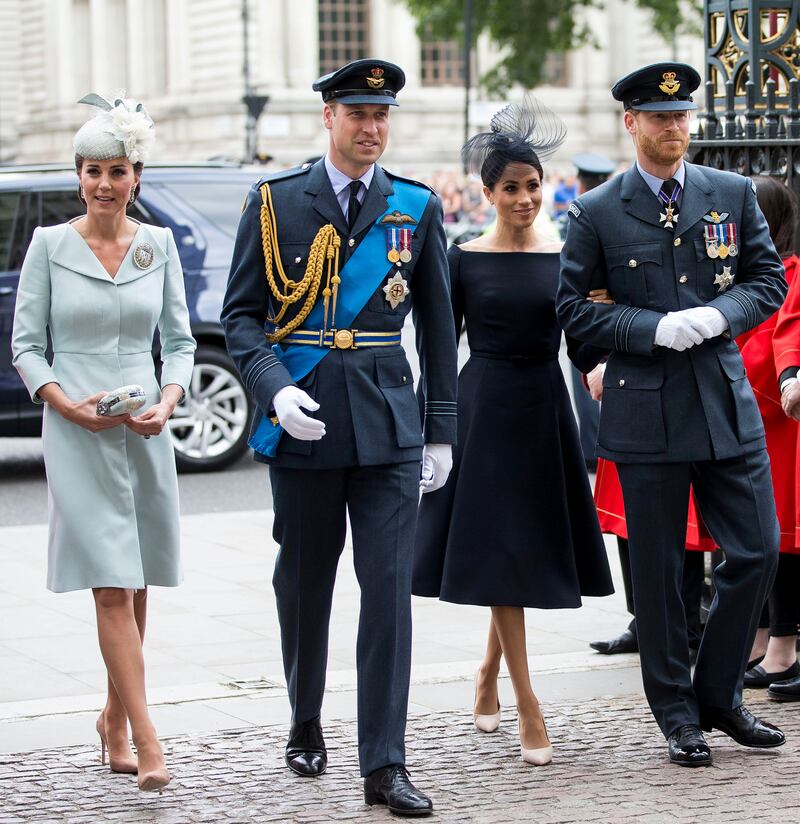 Mandatory Credit: Photo by David Hartley/REX/Shutterstock (9753828x)
Prince William and Catherine Duchess of Cambridge joined Prince Harry and Meghan Duchess of Sussex
 100th Anniversary of the Royal Air Force, London, UK - 10 Jul 2018