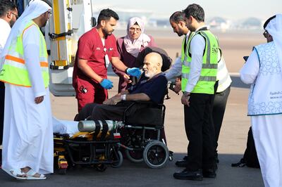 Injured Palestinians and cancer patients from Gaza brought to the UAE at Abu Dhabi International Airport in Abu Dhabi. Pawan Singh / The National
