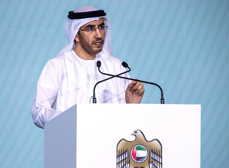 Ghannam Al Mazrouei, General Secretary of the Emirati Talent Competitiveness Council, addresses ministers and officials.