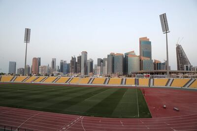 This picture taken on March 16, 2020 shows a view of the empty football pitch in Qatar Sports Club in the capital Doha. The six member states of the Gulf Cooperation Council -- Bahrain, Kuwait, Oman, Qatar, Saudi Arabia and United Arab Emirates -- have taken unprecedented measures to combat the COVID-19 coronavirus disease pandemic, including halting flights, closing borders, restricting travel and shutting all entertainment facilities. - QATAR OUT
 / AFP / - / QATAR OUT
