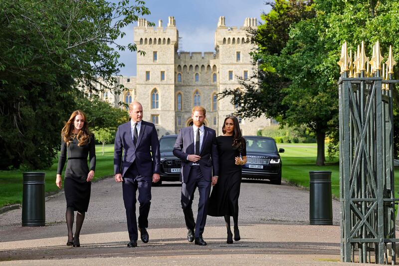 Left to right: The Duchess of Cambridge, Prince William, Prince Harry and the Duchess of Sussex at Windsor Castle. AFP
