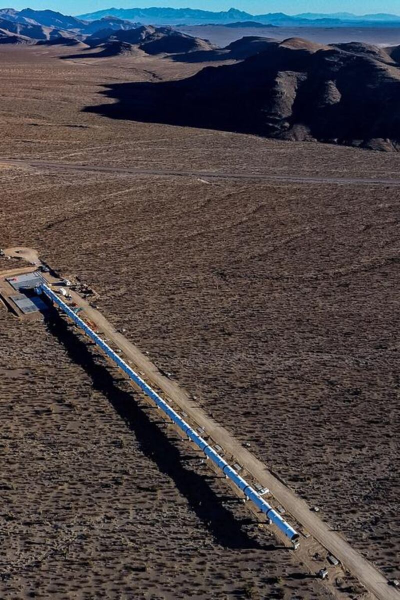 The system uses vacuum tubes to shoot a train at up to 1,200 kilometres per hour across loong distances. Courtesy Hyperloop One.