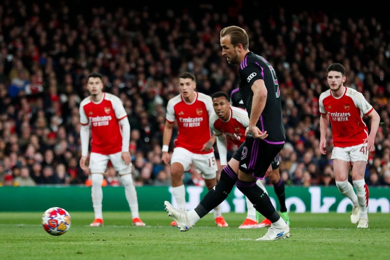 Bayern striker Harry Kane scores from the penalty spot to put his team 2-1 up. AFP