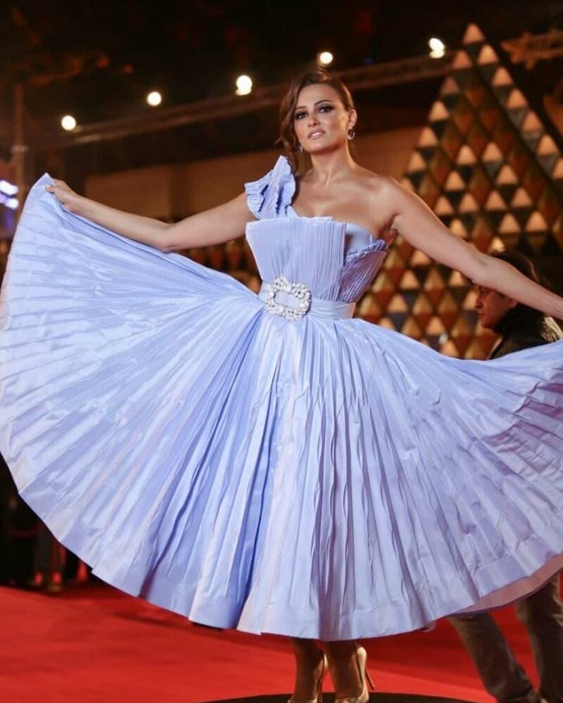 Bushra Rozza wowed in a second dress, a gorgeous powder blue number by Fouad Sarkis Couture, on the red carpet for the 42nd Ciff. Instagram