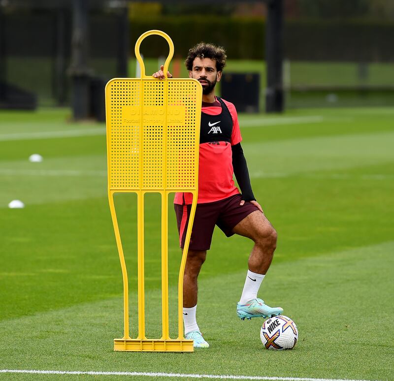 Mohamed Salah of Liverpool during a training session at AXA Training Centre in Kirkby, England. 