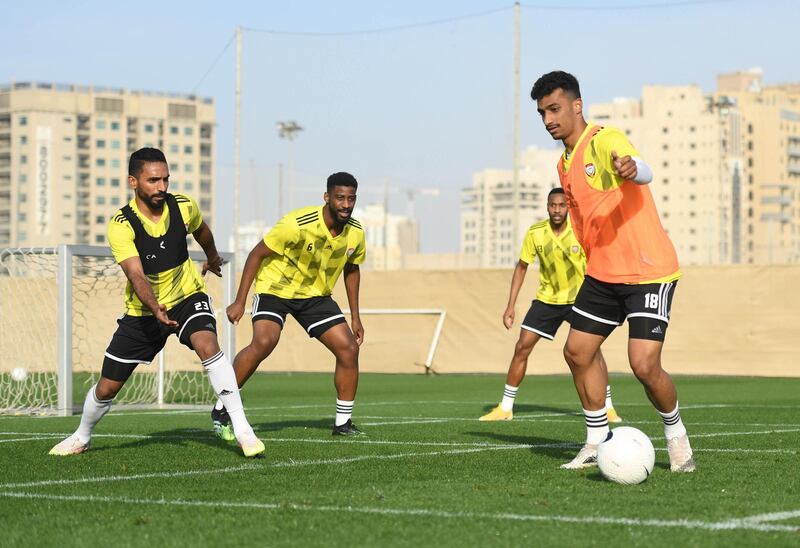 Players from the UAE national team take part in a training session in Dubai.