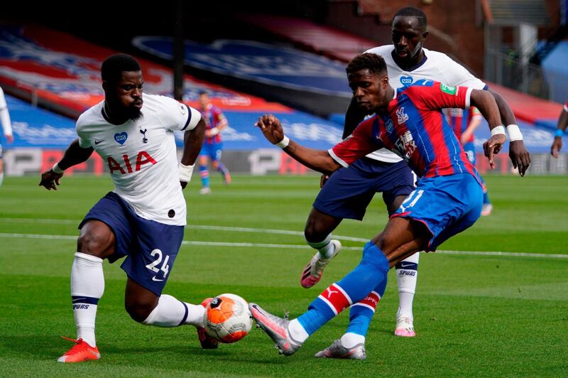 Wilfried Zaha attempts a shot on goal during the Premier League match between Crystal Palace and Tottenham Hotspur. AFP