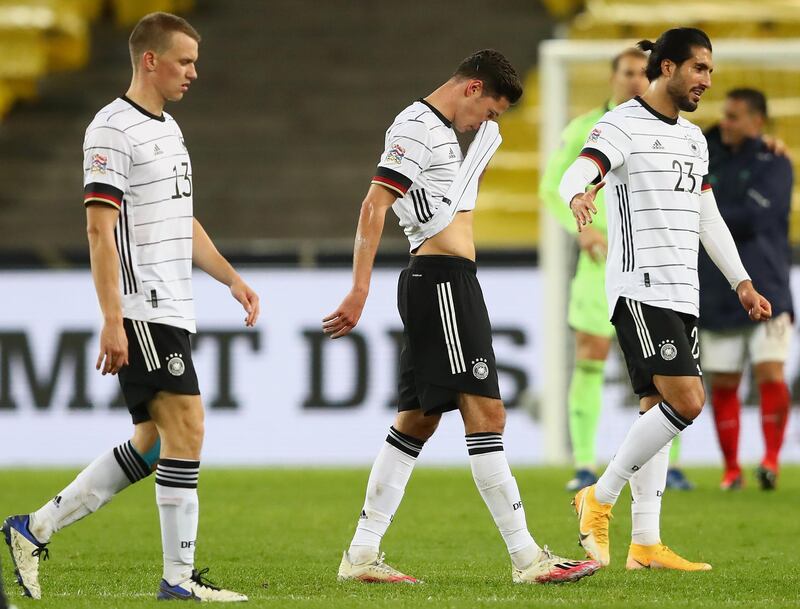 Dejected German players after the game. Getty