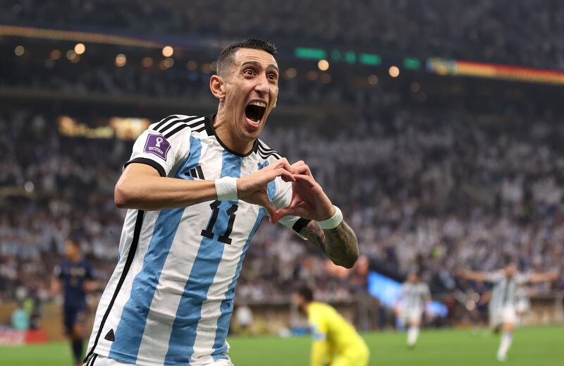 Angel Di Maria celebrates after scoring for Argentina. Getty