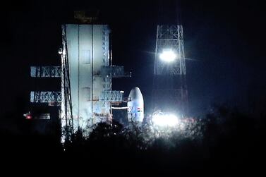 The Chandrayaan-2 stands at Satish Dhawan Space Centre after the Moon mission was aborted less than a hour before lift-off at Sriharikota island, off the coast of southern India. AP Photo