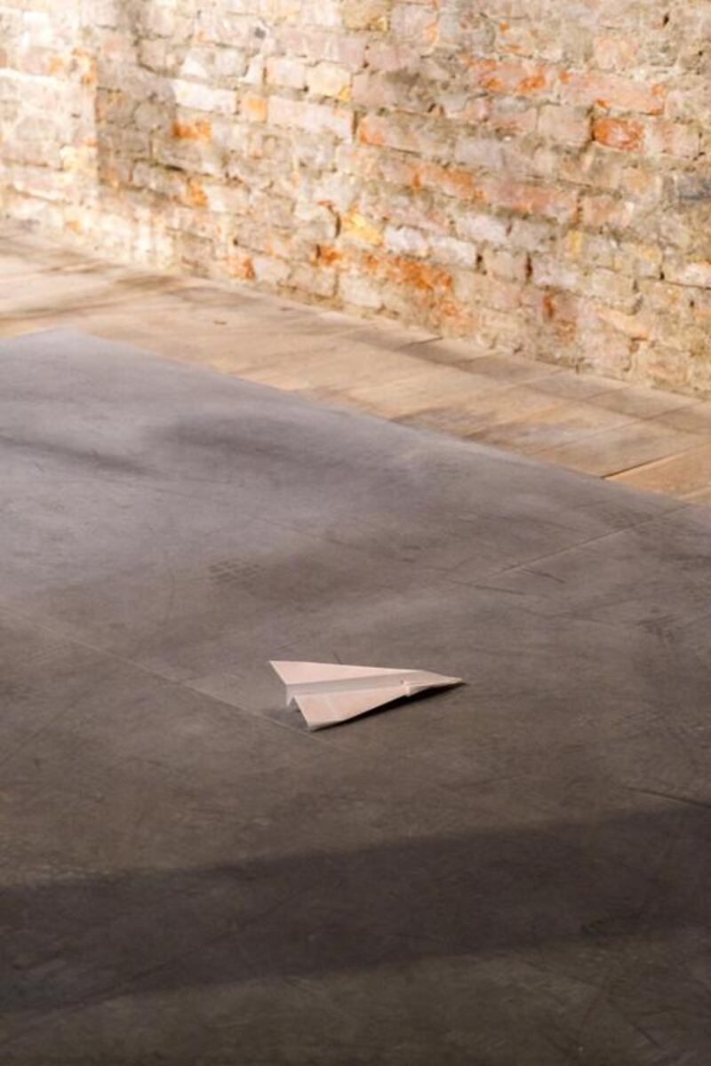 Deepak Unnikrishnan's Gulf Return (text and paper planes). Part of the UAE National Pavilion's exhibition Rock, Paper, Scissors: Positions in Play, at the Venice Biennale. Courtesy National Pavilion UAE.  
