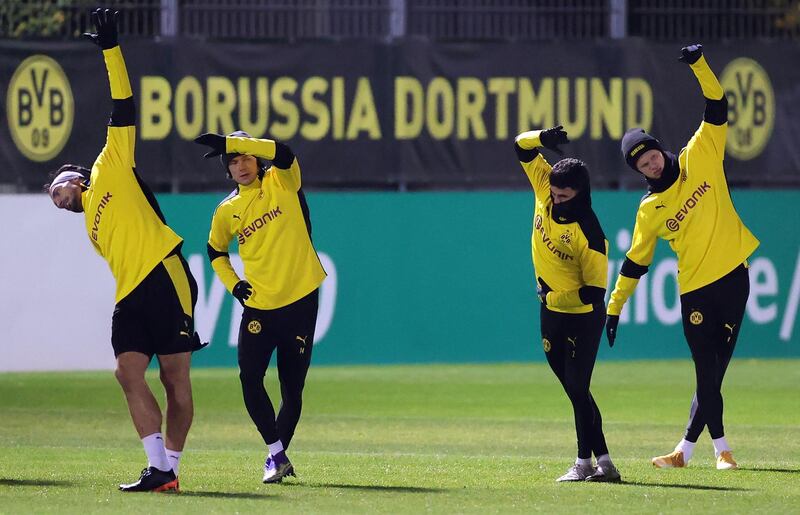 Left to right: Dortmund's Emre Can, Nico Schulz, Mateu Morey Bauza and Erling Braut Haaland. EPA