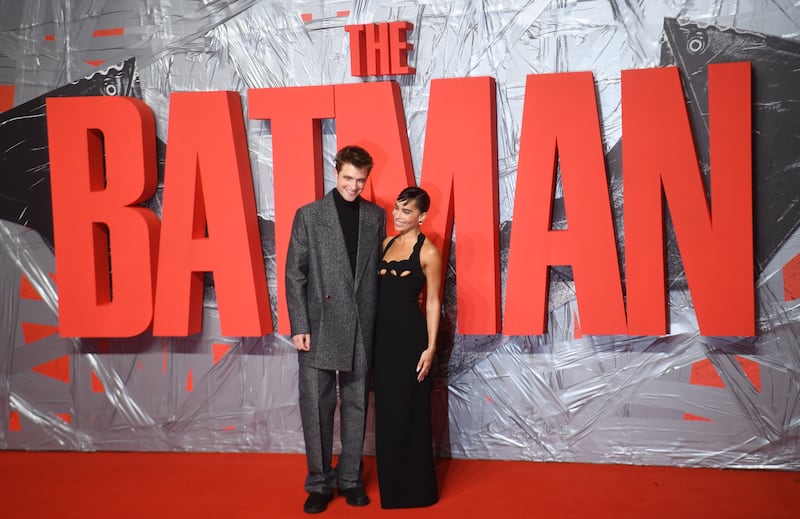 The cast members, British actor Robert Pattinson and US actress Zoe Kravitz attend the special screening of 'The Batman' at the BFI IMAX, Waterloo in London. EPA