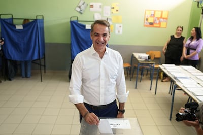 Kyriakos Mitsotakis, Greece's prime minister and leader of New Democracy party, casts his ballot at a polling station during parliamentary elections, in Athens, Greece, on Sunday, June 25, 2023. Bloomberg