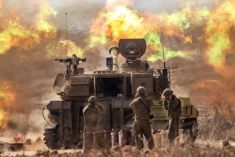 An Israeli army self-propelled howitzer near the border with Gaza in southern Israel. AFP