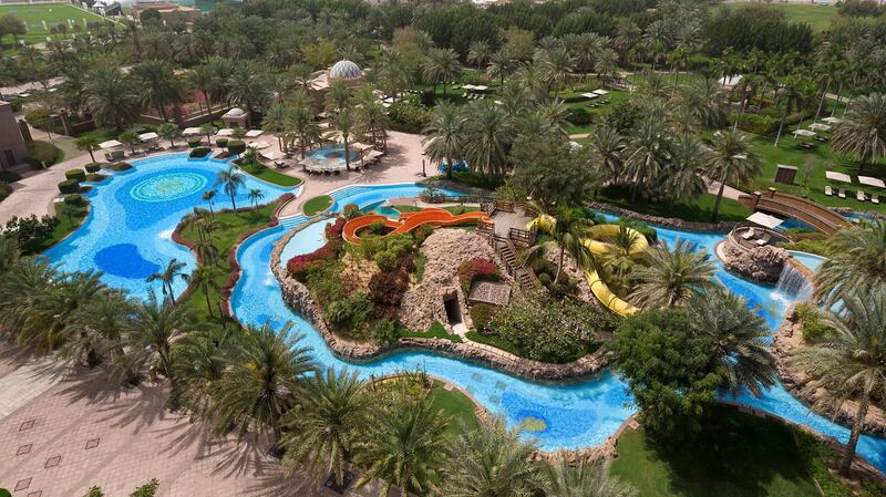 The west pool, complete with water slides, at Emirates Palace hotel in Abu Dhabi.