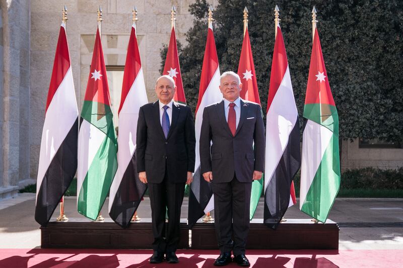 Jordan's King Abdullah II with Yemeni President Rashad Al Alimi in Amman on Monday. AFP