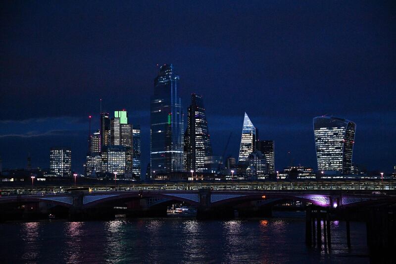 A general view of the skyscrapers of the City of London, Friday, Jan. 10, 2020.(AP Photo/Alberto Pezzali)