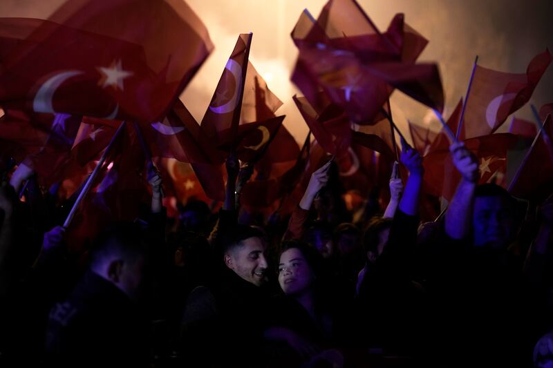 Republican People's Party supporters gather to celebrate outside City Hall in Istanbul, Turkey. AP