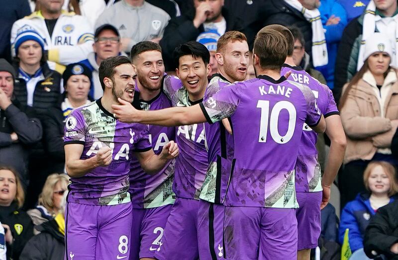 Tottenham Hotspur's Matt Doherty, second left, celebrates scoring with teammates. AP