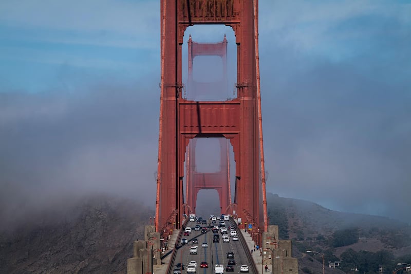 Cars on the Golden Gate Bridge in San Francisco, California. The US state plans to phase out sales of new, petrol-powered cars by 2035. Bloomberg