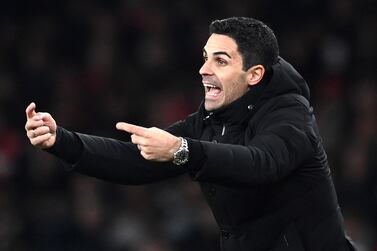 Arsenal's manager Mikel Arteta gestures during the English Premier League soccer match between Arsenal London and Manchester United in London, Britain, 22 January 2023.   EPA/Andy Rain EDITORIAL USE ONLY.  No use with unauthorized audio, video, data, fixture lists, club / player publications