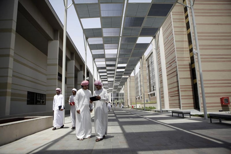 Students at the UAE University’s male campus in Al Ain. UAEU and American University of Sharjah have ranked in a top 20 list of most international universitities. Sammy Dallal / The National