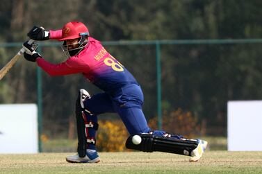 Rohan Mustafa of UAE plays a shot during ODI match between Nepal and the UAE at TU Cricket Stadium on November 14, 2022. Photo by : Subas Humagain


