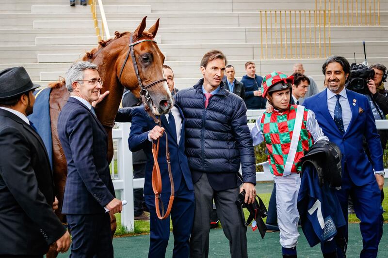 Mandatory Credit: Photo by Zuzanna Lupa/Racing Fotos/Shutterstock (9670032ct)
Shahm (M. Barzalona) wins The President of the UAE Cup Coupe d'Europe des Chevaux Arabes Gr. 1 PA, in Paris Longchamp, France, ,
Horse Racing - 13 May 2018