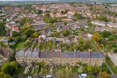 An aerial view of houses in Frome, UK. House prices in April were up 1.4% from March. Getty Images