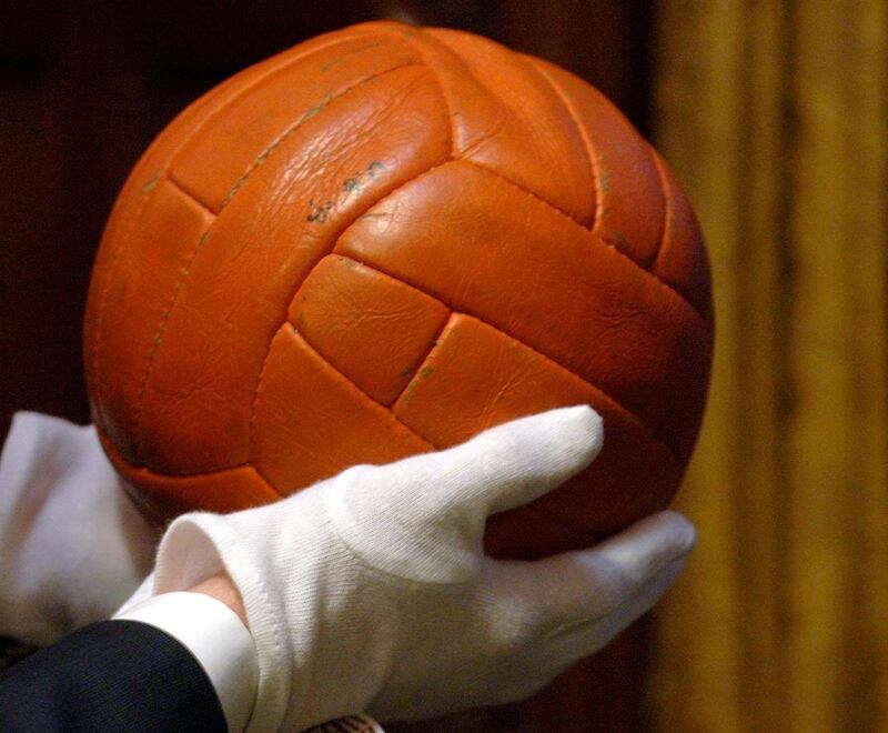 Match ball from the 1966 World Cup final between England and West Germany. It is placed at the National Football Museum in Preston. Reuters