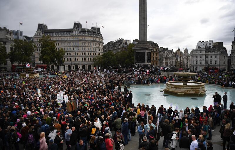 People attend a 'We Do Not Consent' rally at Trafalgar Square.  EPA