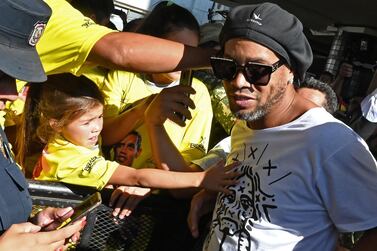 Brazilian star Ronaldinho arrives at Silvio Pettirossi International Airport in Luque, near Asuncion in Paraguay. AFP