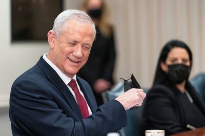 Israeli Defence Minister Benny Gantz meets US Secretary of Defence Lloyd Austin at the Pentagon on December 9. AP 