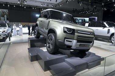 DUBAI, UNITED ARAB EMIRATES. 12 November 2019. The new Land Rover Defender at the Dubai Motor Show opening day. (Photo: Antonie Robertson/The National) Journalist: Nic Webster. Section: National.