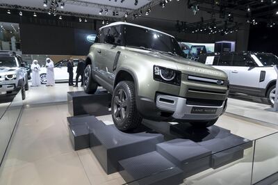 DUBAI, UNITED ARAB EMIRATES. 12 November 2019. The new Land Rover Defender at the Dubai Motor Show opening day. (Photo: Antonie Robertson/The National) Journalist: Nic Webster. Section: National.
