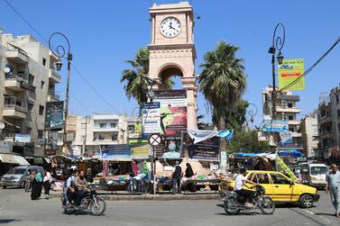 The clock square in the Syrian city of Idlib on August 3, 2019, the second day of a truce declared by the governmnt after months of bombardment in the rebel-held region. Reuters