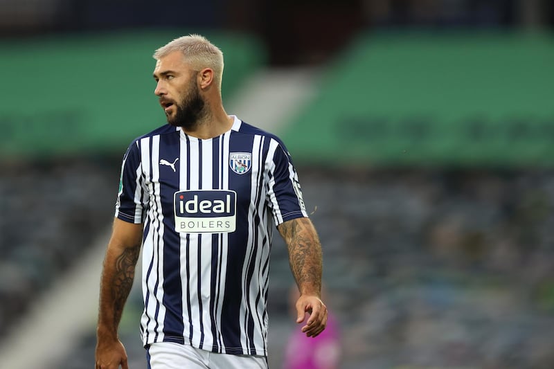WEST BROMWICH, ENGLAND - SEPTEMBER 16: Charlie Austin of West Bromwich Albion during the Carabao Cup Second Round match between West Bromwich Albion and Harrogate Town at The Hawthorns on September 16, 2020 in West Bromwich, England. (Photo by Matthew Ashton - AMA/West Bromwich Albion FC via Getty Images)