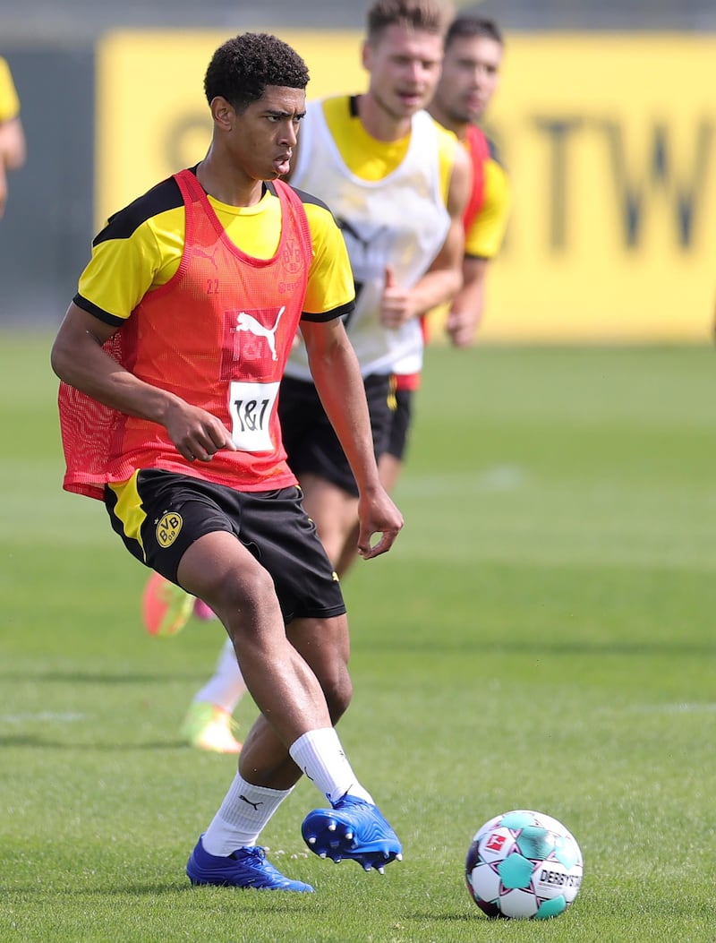 Dortmund's Jude Bellingham attends the team's first pre-season training session on Monday. EPA