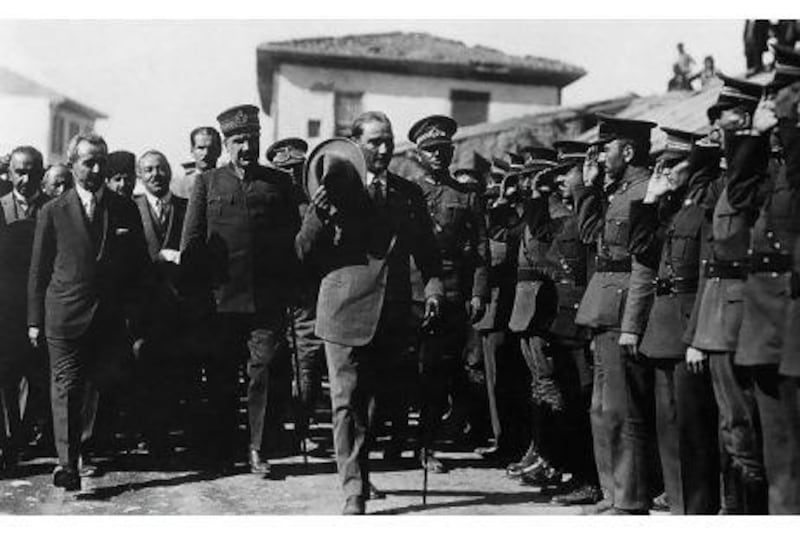 Mustafa Kemal Ataturk inspects troops at an officer's training school in Constantinople in 1926.